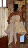 Fashion White Strapless Bodycon Satin Short Prom Dresses Homecoming Dress with Bow HZ1108