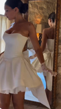 Fashion White Strapless Bodycon Satin Short Prom Dresses Homecoming Dress with Bow HZ1108
