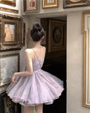 Cute Purple Spaghetti Straps A-Line Short Party Dresses Homecoming Dress HZ1108