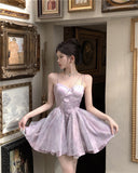 Cute Purple Spaghetti Straps A-Line Short Party Dresses Homecoming Dress HZ1108