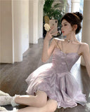 Cute Purple Spaghetti Straps A-Line Short Party Dresses Homecoming Dress HZ1108