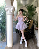 Cute Purple Spaghetti Straps A-Line Short Party Dresses Homecoming Dress HZ1108