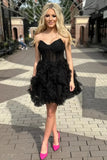Simple Black Strapless A-Line Tulle Short Prom Dresses Homecoming Dress HZ1108