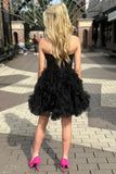 Simple Black Strapless A-Line Tulle Short Prom Dresses Homecoming Dress HZ1108