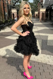 Simple Black Strapless A-Line Tulle Short Prom Dresses Homecoming Dress HZ1108