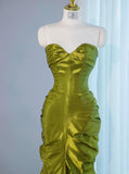 Gorgeous Green Sweetheart Mermaid Satin Long Prom Dresses Formal Evening Gowns HZ1108