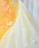 Gorgeous Bright Yellow Strapless Mermaid Sequined Tulle Long Prom Dresses Formal Evening Gowns HZ1108