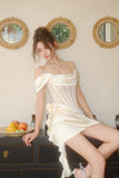 Elegant White Off-the-shoulder Bodycon Satin Short Prom Dresses Homecoming Dress HZ1108