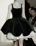 Vintage Forest Green Square Neck Velvet A-Line Short Ball Gowns Elegant Homecoming Dress HZ1108