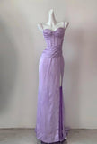 Elegant Purple Spaghetti Straps Sheath Satin Long Prom Dresses Formal Evening Gowns Short Ball Gowns HZ1108