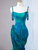 Stunning Turquoise Scoop Mermaid Jacquard Satin Long Prom Dresses Elegant Formal Evening Gowns HZ1108