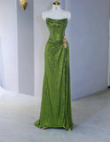 Gorgeous Green Strapless Sheath Sequins Long Prom Dresses Formal Evening Gowns HZ1108