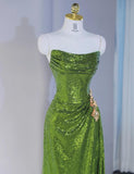 Gorgeous Green Strapless Sheath Sequins Long Prom Dresses Formal Evening Gowns HZ1108