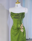 Gorgeous Green Strapless Sheath Sequins Long Prom Dresses Formal Evening Gowns HZ1108