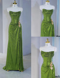 Gorgeous Green Strapless Sheath Sequins Long Prom Dresses Formal Evening Gowns HZ1108