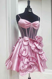 Sweet Yellow Spaghetti Straps A-Line Satin Applique Short Prom Dresses Pretty Homecoming Dress HZ1108