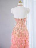 Sweet Pink Sweetheart Mermaid Beaded Tulle Long Prom Dresses Formal Evening Gowns HZ1108