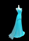 Glam Blue Halter Mermaid Chiffon Appliques Long Prom Dresses Formal Evening Gowns With Open Back HZ1108