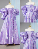 Fairytale Purple Off-shoulder A-Line Satin Long Prom Dresses Sweet Evening Gowns With Appliques HZ1108