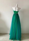 Fairy Green Strapless A-Line Chiffon Tulle Long Prom Dresses Formal Evening Gowns HZ1108