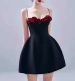 Glam Spaghetti Straps A-Line Satin Prom Dresses Short Party Dress with Applique HZ1108