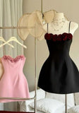 Glam Spaghetti Straps A-Line Satin Prom Dresses Short Party Dress with Applique HZ1108