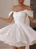 Elegant White Off-Shoulder A-Line Satin Short Party Dresses Homecoming Dress HZ1108