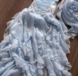 Sweet Light Blue Strapless A-Line Chiffon Long Prom Dresses Elegant Formal Evening Gowns HZ1108