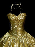 Glitter Gold Sweetheart Neck A-Line Homecoming Dress Satin Beaded Short Prom Dresses HZ1108