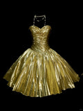 Glitter Gold Sweetheart Neck A-Line Homecoming Dress Satin Beaded Short Prom Dresses HZ1108
