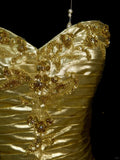 Glitter Gold Sweetheart Neck A-Line Homecoming Dress Satin Beaded Short Prom Dresses HZ1108