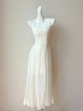 Gentle White Spaghetti Straps A-Line Chiffon Long Prom Dresses Sweet Evening HZ1108