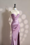 Elegant Pink Sweetheart Neck Mermaid Satin Long Prom Dresses Formal Evening Gowns with Slits HZ1108