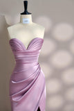 Elegant Pink Sweetheart Neck Mermaid Satin Long Prom Dresses Formal Evening Gowns with Slits HZ1108