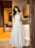 Sweet White Strapless A-Line Chiffon Long Prom Dresses Birthday Evening Gowns HZ1108