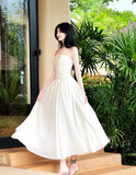 Sweet White Strapless A-Line Chiffon Long Prom Dresses Birthday Evening Gowns HZ1108