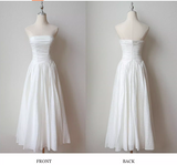 Sweet White Strapless A-Line Chiffon Long Prom Dresses Birthday Evening Gowns HZ1108
