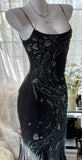 Vintage Black Spaghetti Straps Mermaid Chiffon Beading Prom Dresses Formal Evening Gowns HZ1108