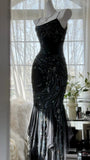 Vintage Black Spaghetti Straps Mermaid Chiffon Beading Prom Dresses Formal Evening Gowns HZ1108