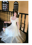 Elegant Light Apricot A-Line Sweetheart Neck Tulle Lace Long Prom Dresses Sweet Birthday Evening Gowns HZ1108