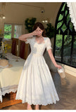 Cute White Square Neck A-Line Lace Applique Party Dresses Birthday Evening Gowns HZ1108
