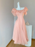 Chic Orange Pink Off-Shoulder A-Line Chiffon Party Dresses HZ1108