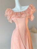 Chic Orange Pink Off-Shoulder A-Line Chiffon Party Dresses HZ1108
