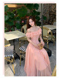 Chic Orange Pink Off-Shoulder A-Line Chiffon Party Dresses HZ1108