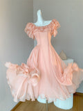 Chic Orange Pink Off-Shoulder A-Line Chiffon Party Dresses HZ1108