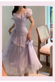 Elegant Light Purple Straps A-Line Chiffon Ruffle Party Dresses HZ1108