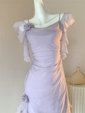 Elegant Light Purple Straps A-Line Chiffon Ruffle Party Dresses HZ1108