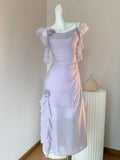 Elegant Light Purple Straps A-Line Chiffon Ruffle Party Dresses HZ1108