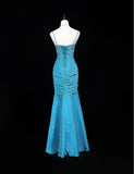 Gorgeous Blue Spaghetti Straps Mermaid Taffeta Long Prom Dresses Formal Evening Gowns with Beading HZ1108