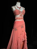 Stunning Peach Strap A-Line Chiffon Long Prom Dresses Vintage Evening Gowns with Beading HZ1108